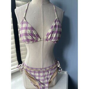 1937 2pc purple and white checkered string bikini TOP Medium BOTTOM Small